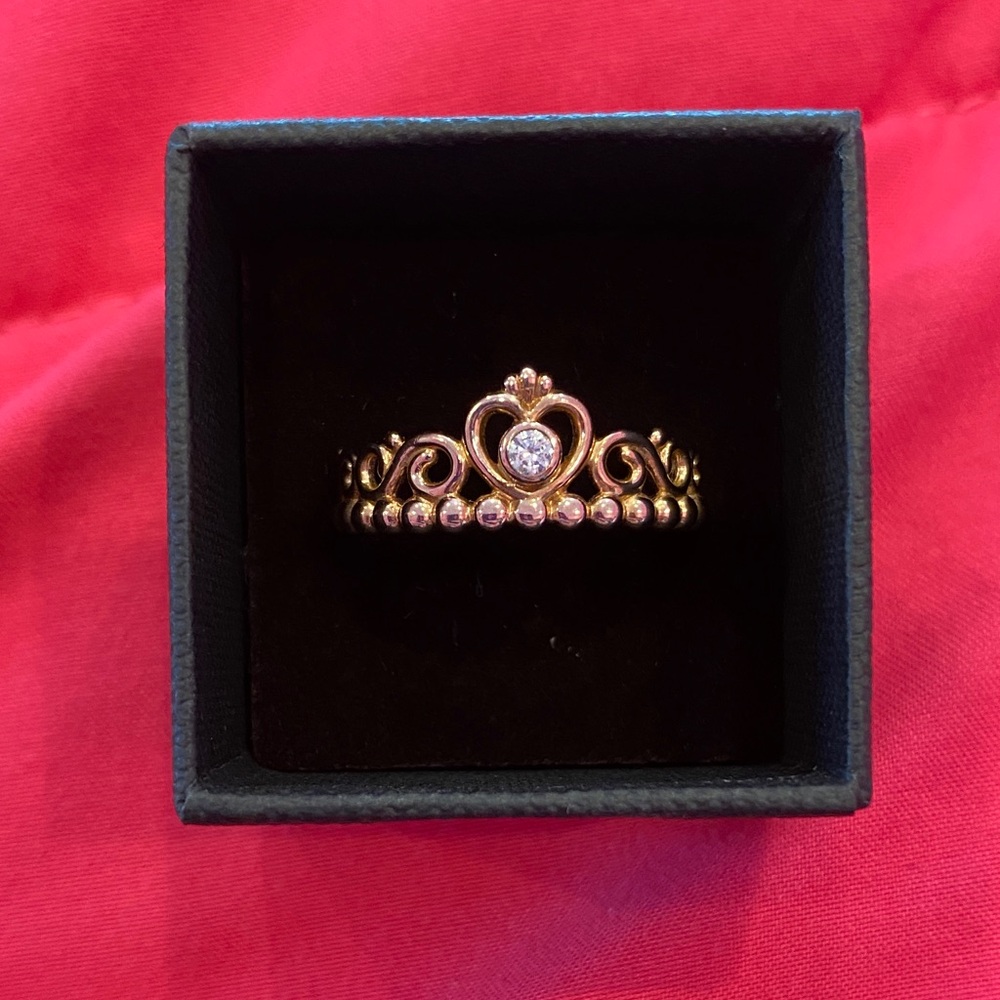Size 9 Rose Gold Pandora Princess Tiara Crown Ring